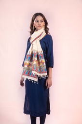 [SG/MM/MCS/S4/02] Beige Modern patterns shapes hand painted cotton stole