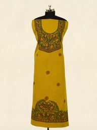 Mustard peacocks pattern hand painted Madhubani cotton kurta