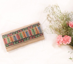 Jute modern patterns hand painted Madhubani clutch bag