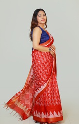 Orange Cotton Batik Print Saree